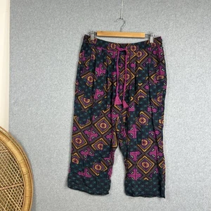 Peter Alexander Sleep Pants Cropped Capri Boho Size L Purple Mustard Blue - Picture 1 of 8