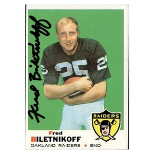 Fred Biletnikoff Oakland Raiders autografo firmato 1969 Topps (JSA COA) - Foto 1 di 2