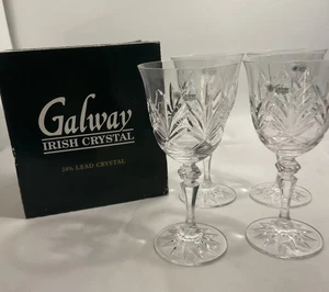 Vtg Set of 4 GALWAY IRISH Crystal 7 5/8" Wine Stems original Sticker and box - Picture 1 of 8