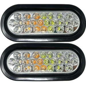 Qty 2 - 6" Oval 24 LED Recessed White & Amber Strobe Light Waterproof DOT/SAE - Picture 1 of 1