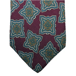 Bert Pulitzer John Wanamaker Jacquard Seda Hombres Corbata Medallones en Borgoña 4x60” - Imagen 1 de 10