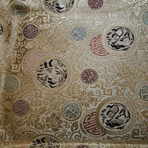 Chinese Oriental Silk Brocade Fabric Panda Medallion Metallic Gold Luxury 3+ Yds - Picture 1 of 11
