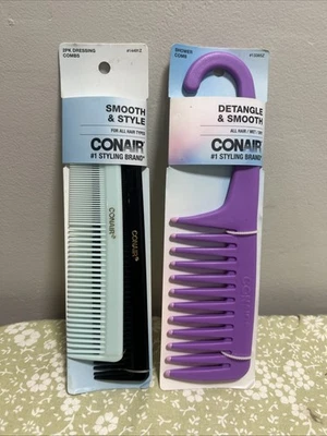 Lot Of 2 NIB Conair Comb Set Smooth And Style 2 Pk 1 Detangle And Smooth Shower - Image 1 of 4
