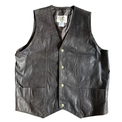 Men’s Cripple Creek Western Vest Brown Suede Leather Button Size Medium - Image 1 of 4