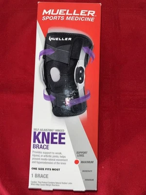 NEW OPEN BOX MUELLER SELF ADJUSTING HINGED BLACK KNEE BRACE ONE SIZE FITS MOST - Image 1 of 4