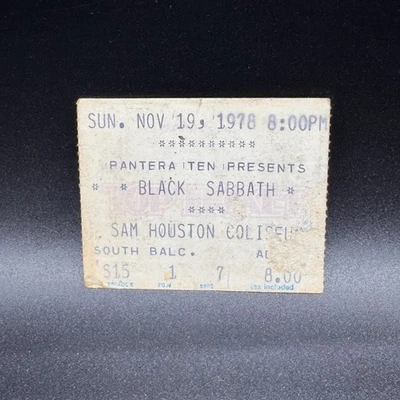 BLACK SABBATH CONCERT TICKET STUB, NOV 19 1978, SAM HOUSTON COLISEUM - Image 1 of 2
