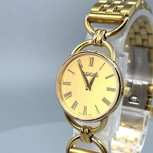 【Mint】 GUCCI 6000.2.L Gold Dial Ladies Quartz Watch With External Belt JAPAN - Picture 1 of 14