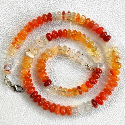 橙色墨西哥火蛋白石 7-8 毫米光滑圆形珠项链 18.5 英寸蛋白石墨西哥 — 第 1/4 张图片