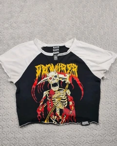 Raro Broken Promises Reaper Skelton Crop T Mujer Grande Negro Grunge Metal Gótico - Imagen 1 de 8