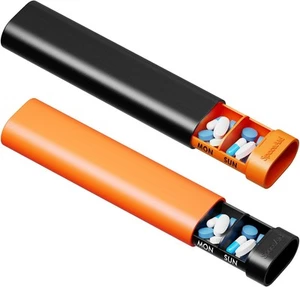 SpaceAid Lot de 2 boîtes organisatrices de pilules 7 jours, petit, lot de 2, noir et orange - Photo 1/7