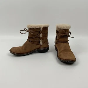 UGG Australia Rianne Brown Shearling Lined Leather Ankle Boots Women Size 7 - Picture 1 of 12