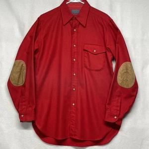 Vintage Pendleton Board Shirt Mens Medium Red Wool Flannel 70s USA Elbow Patches - Picture 1 of 13