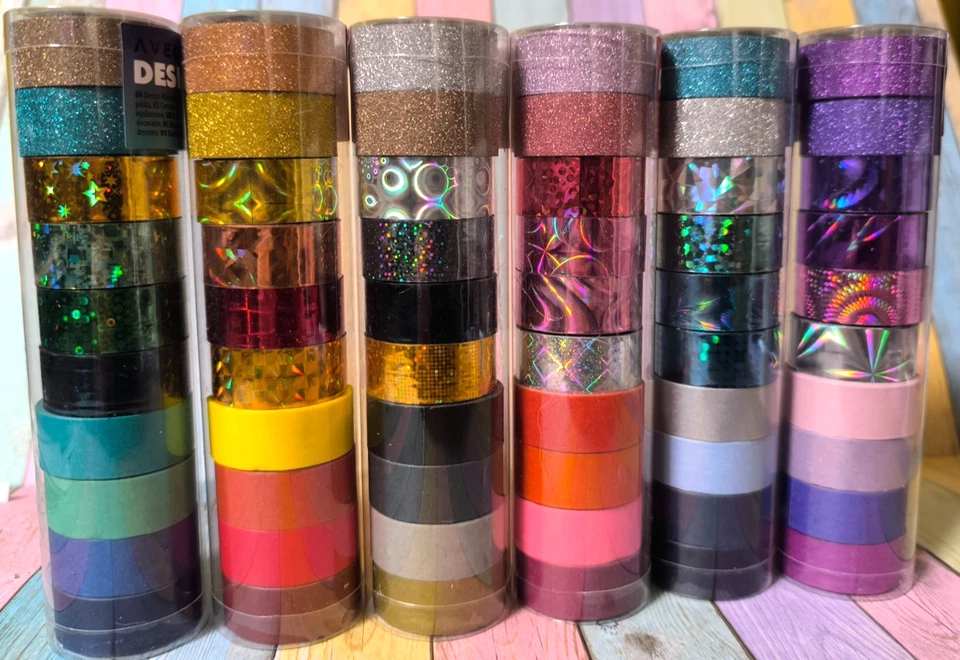 AVEC Washi Tape Set 10 Rollen à 3m – Glitzer, Hologramm, Metallic – Design Klebeband