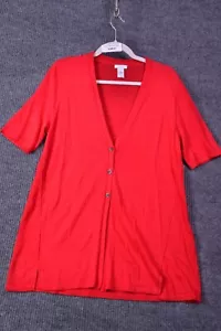 J.Jill Cardigan Donna Rosso Medio Petite Miscela Lino Maglione Abbigliamento Ufficio - Foto 1 di 17