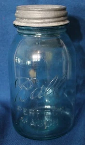 KUGEL PERFEKT EINMAURERGLAS - BLAU 32 UNZEN - ZINKDECKEL #6 oder 9, 1923-1933 - Bild 1 von 3