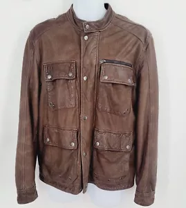 Chaqueta de Cuero de Vaca LUCKY BRAND Black Label marrón con cremallera plaqueta a presión para hombre talla M - Imagen 1 de 16