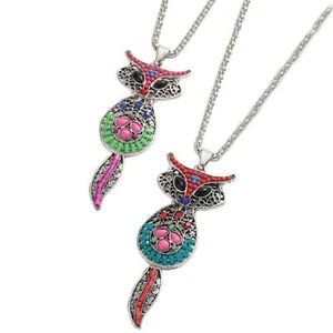 Ladies Long Crystal & Beaded FOX Pendant Necklace on Chain Cute Statement - Picture 1 of 5