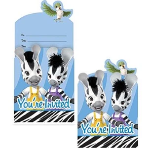 Zou Cartoon Zebra Bizou Elzee Kids Birthday Party Deluxe Pop-Up Invitations - Picture 1 of 1