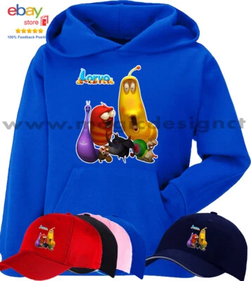 FRUIT OF THE LOOM O JHK LARVA CARTONE ANIMATO MOSCA FELPA SWEAT ANIMAZIONE RAGAZZI CAPPELLINO OMAGGIO