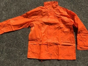 2 pc: rain jacket w hood + pant orange hi vis keeps the rain out WET WEATHER SET - Picture 1 of 12