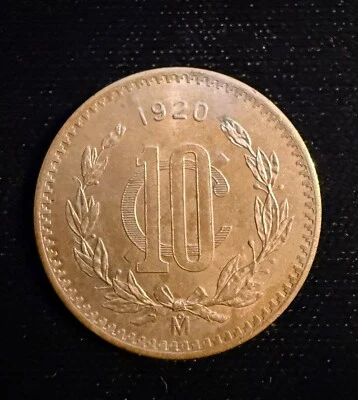 MEXICO ESTADOS UNIDOS 1920  10 CENTAVOS COIN, UNCIRCULATED-BROWN - Image 1 of 2
