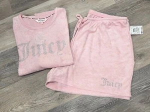 Juicy Couture Plus Sz Y2K vibes Terry Cloth Sz 1X 2 Pc Short Set NWT Lola Pink - Picture 1 of 3