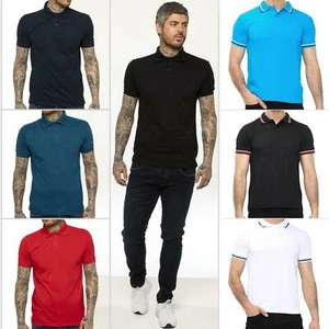 Mens Polo Shirt Pique T Shirts Tee New Golf Work Casual Plain Short Sleeve Top - Picture 1 of 69