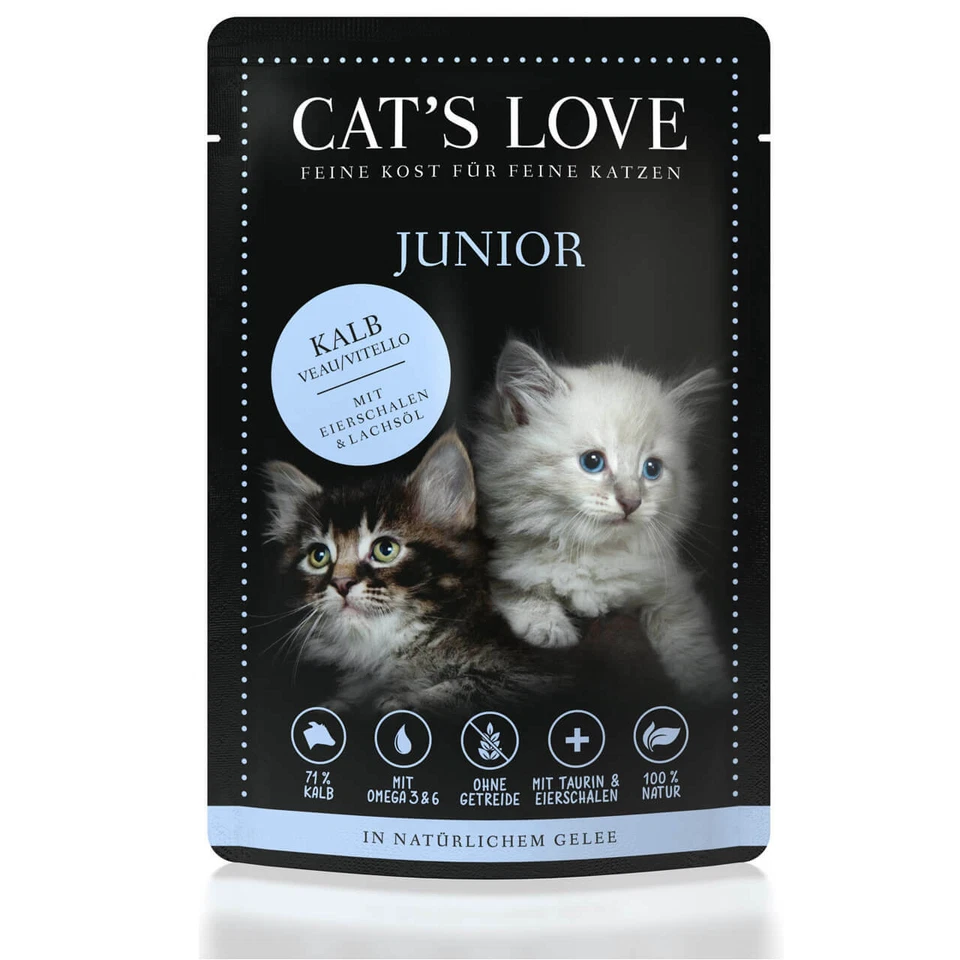 Cat's Love Junior Kalb Pur Eierschalen Lachs�l 24x 85 g Nassfutter getreidefrei - Bild 1 von 1