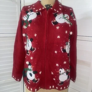 Heirloom Collectibles Weihnachtspullover Gr. Small Reißverschluss Langarm Schneemänner - Bild 1 von 9