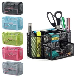 Storage With Drawer Stationery Container Metal Mesh Pen Holder Desk Organizer - Picture 1 of 17