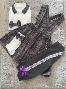 SCHULUNIFORM 2-14 JAHRE ROCK POLO CARDIGAN CLIP SOCKEN GRAU LILA KARIERT - Bild 1 von 2