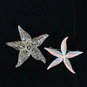 2 x Seestern Seestern Anstecknadel Metall Brosche Set Lot filigran irisierend Sealife Ozean - Bild 1 von 8