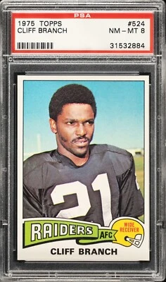 1975 Topps Football #524 Cliff Branch ROOKIE RC PSA 8 - Image 1 of 2