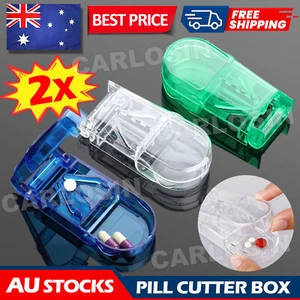 2X Pill Cutter Medicine Box Splitter Grinder Crusher Storage Case Portable pills - Picture 1 of 10