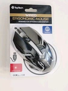 TopTech Wired Optical Ergonomic Smooth Glide Mouse USB  - Picture 1 of 7