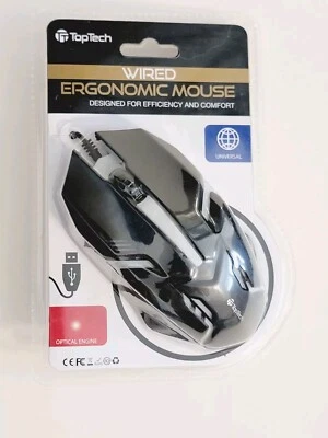 TopTech Wired Optical Ergonomic Smooth Glide Mouse USB  - Image 1 of 4