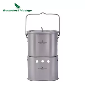 Camping Titanium Pot Wood Stove Set 2 in1 Outdoor Canteen Cup Hanging Pot Burner - Picture 1 of 18