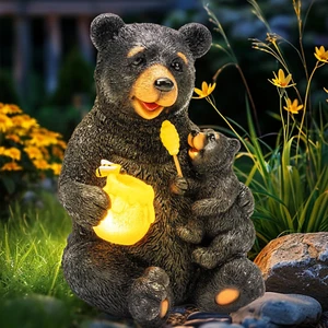 Solar Garten Statuen Liebevoller Bär Figur Lichter für draußen, Hof Deko O - Bild 1 von 12
