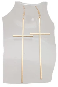 Women Gold Metal Big Cross Hook Earrings Fashion Religious Jewelry Weekend Look - Picture 1 of 12