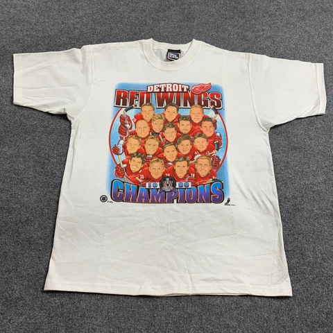 VTG Detroit Red Wings T Shirt Mens L White NHL Hockey Stanley Cup 98 Yzerman Cover
