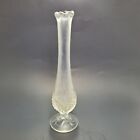 Vintage Fenton Clear Satin Glass Inverted Strawberry Swung Bud Vase  10” Tall
