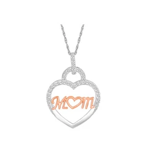 925 Sterling Silver 1/2 ctw Lab Grown Diamond Mom Heart Pendant Silver Chain 18" - Picture 1 of 6