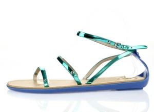 Sandalias planas de mujer FRENCH CONNECTION metálicas verdes azules con tiras talla 40 - Imagen 1 de 6