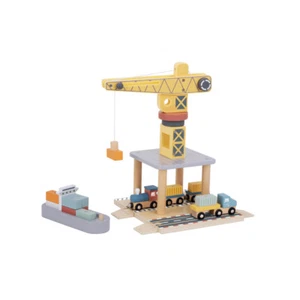 24pc Tooky Toy Port Crane Cargo Wooden Toy Building Block Kids/Children Set 3+ - Picture 1 of 8