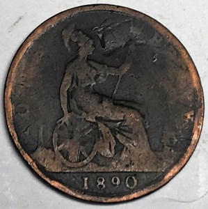# C283 GREAT BRITAIN COIN, LARGE PENNY 1890 VERY WORN, - Picture 1 of 2
