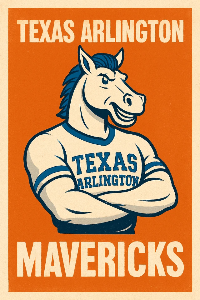 NCAA College Mascot Logo Poster 12x8in Metal Sign Vintage Texas Mavericks t - Image 1 of 1