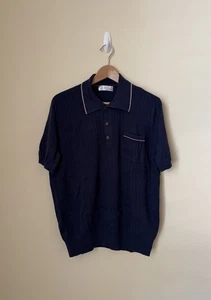 Polo Brunello Cucinelli in maglia a costine blu navy 54 - Foto 1 di 6