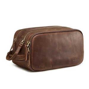 Leather Travel Toiletry Bag for Men Women Traveling Cosmetic Shaving Bags Dop... - Picture 1 of 7