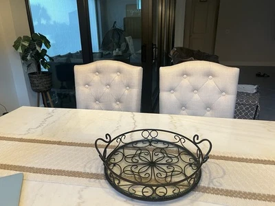 Southern Living At Home Jamestown Round Metal Tray Glass Insert Handles Footed - Image 1 of 4