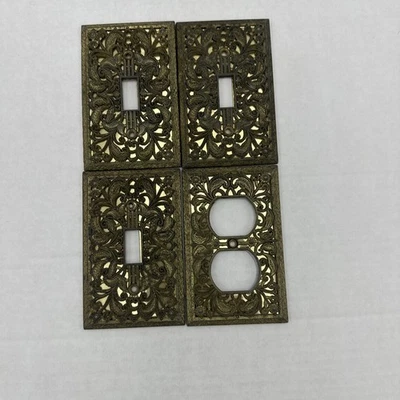 ¡Vintage! 4 piezas. Juego de cubiertas de interruptor/salida de luz de bronce victoriano y tornillos de latón Foto 1 de 4